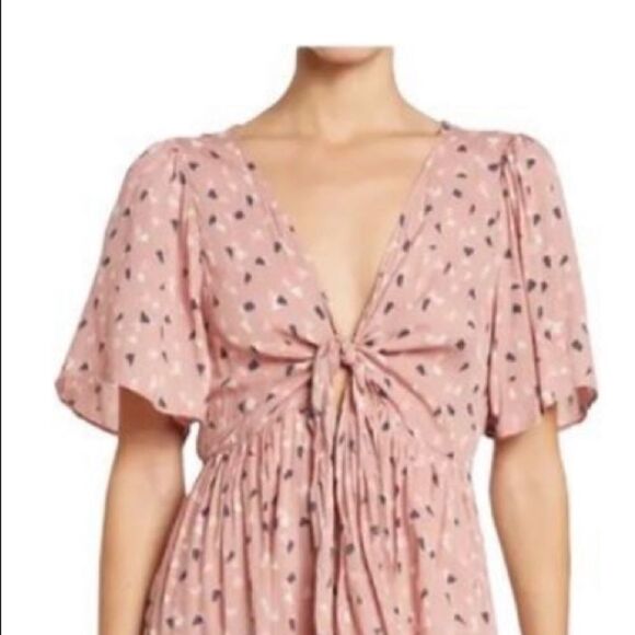 Lush Flutter Sleeve Midi Flounce Dress in Blush Print M - Picture 3 of 11